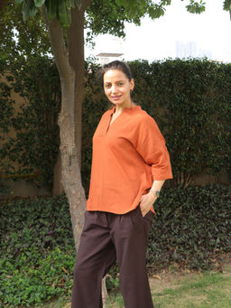 Saltpetre - Women Organic Cotton Solid Autumn Rust Kimono Top