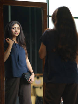 Saltpetre - Women Solid Navy Linen Half Placket Top