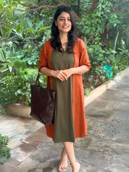 Saltpetre - Women Organic Cotton Rust Solid Open Front Long Shrug