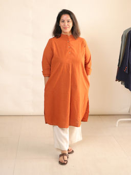 Saltpetre - Women Organic Cotton Orange Mandarin Neck Pleated Tunic