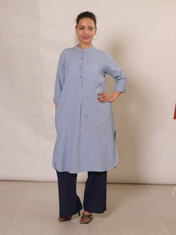 Saltpetre - Blue Sofia Pleated Tunic And Long-Leg Pants