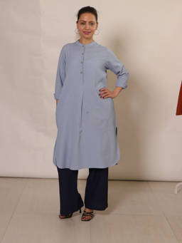 Saltpetre - Blue Solid Pleated Tunic