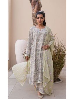 Gulabo Jaipur - Afsana Mint Off White Kurta with Pant and Dupatta