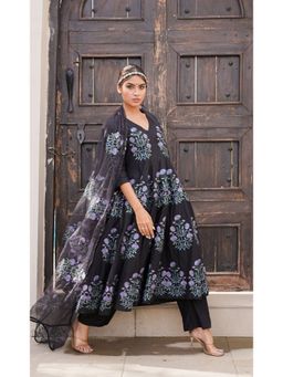 Gulabo Jaipur - Wafa Black Anarkali Kurta with Pant and Dupatta