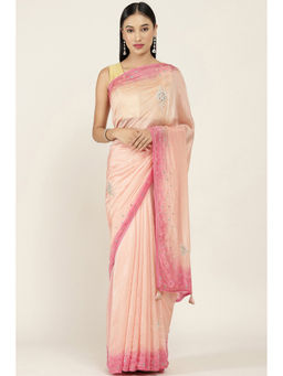 Soch - Pink Organza Embellished Saree with Unstitched