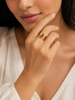 ABHUSHANAM - Golden Heart Cuff Ring
