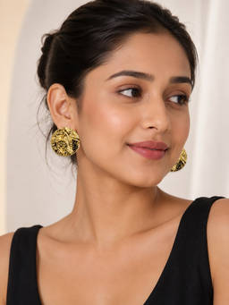 ABHUSHANAM - Molten Gold Disc Stud Earrings