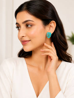 ABHUSHANAM - Aqua Leaf Whisper Studs