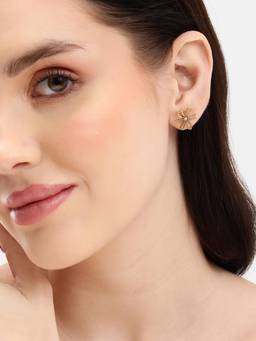 Carlton London - 18Kt Gold Plated Petal Bloom Enamelled Floral Stud Earrings