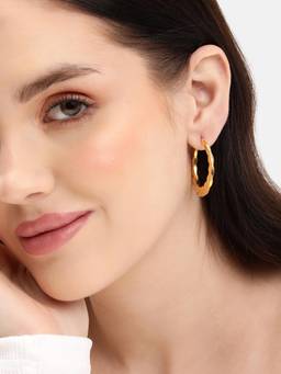 Carlton London - 18Kt Gold Plated Diamond Cut Textured Hoop Earrings