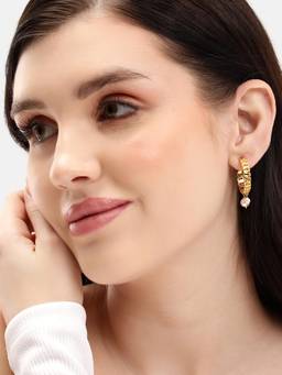 Carlton London - 18Kt Gold Plated Elegant Pearl Textured Half Hoop Earrings