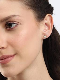 Carlton London - 18Kt Gold Plated Cz Studded Puff Heart Petite Stud Earrings