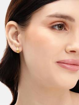 Carlton London - 18Kt Gold Plated Ribbed Half Hoop Earrings