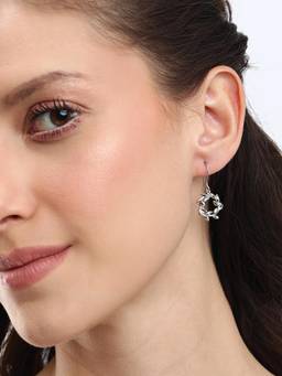 Carlton London - Rhodium Plated Elegant Floral Wreath Drop Earrings