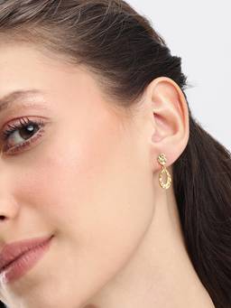Carlton London - 18Kt Gold Plated Sculptured Oval Drop Earrings