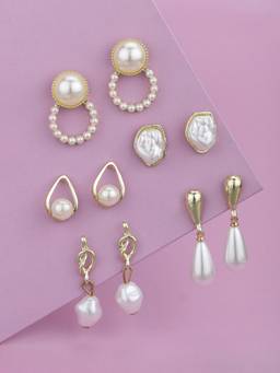 Carlton London - Gold Plated Pearl Multipack Organic Earrings (Pack Of 5)