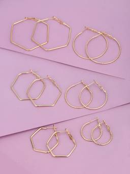 Carlton London - Gold Plated Geometric Bold Hoop Earrings (Pack Of 6)