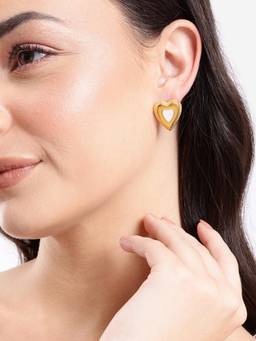Carlton London - Premium Gold Plated Mother Of Pearl Heart Bold Stud Earrings