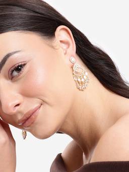 Carlton London - Premium Gold Plated Cz Studded Chandelier Drop Earrings
