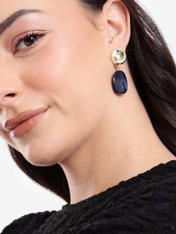 Carlton London - Gold Plated Navy Blue Stone Drop Earrings