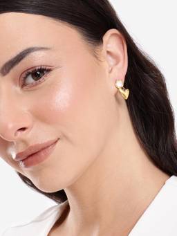 Carlton London - Gold Plated Pearl Studded Heart Drop Dangling Earrings