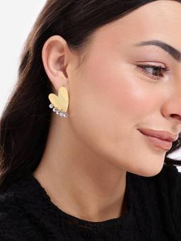 Carlton London - Premium Gold Plated Dangling Solitaires Contemporary Heart Bold Stud Earrings