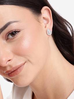 Carlton London - Silver Plated Designer Cz Studded Teardrop Bold Studs