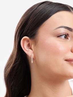 Carlton London - Gold Plated Sleek Cz V-Shaped Hoop Earrings
