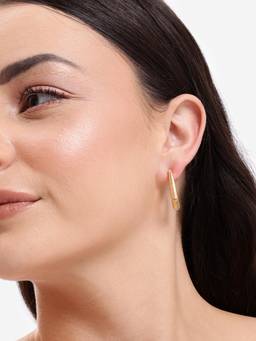 Carlton London - Gold Plated Designer Square Half Hoop Earrings