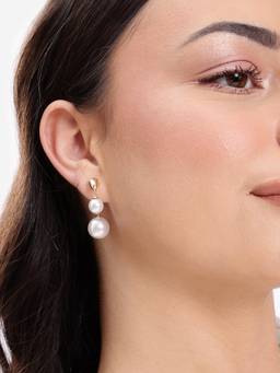 Carlton London - Gold Plated Modern Front-Back Jacket Pearl Earrings