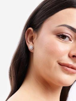 Carlton London - Silver Plated Classic Round Solitaire Cz Halo Stud Earrings