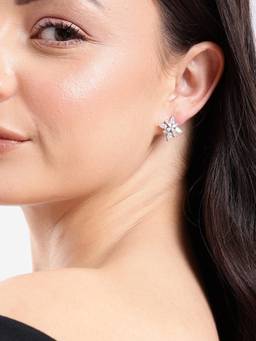 Carlton London - Silver Plated Sparkling Cz Studded Floral Stud Earrings