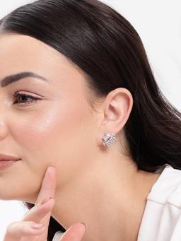 Carlton London - Silver Plated Cz Studded Baguette Marquise Party Wear Stud Earrings