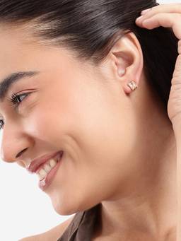 Carlton London - Gold-Plated Petite Emerald-Cut Solitaire Cz Stud Earrings