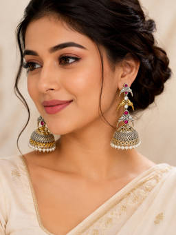 ABHUSHANAM - Royal Ruby Meenakari Jhumkas