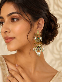 ABHUSHANAM - Emerald Lotus Heritage Earrings