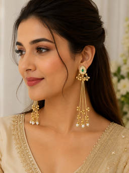ABHUSHANAM - Mayura Emerald Tassel Earrings