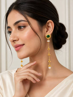 ABHUSHANAM - Emerald Ghungroo Cascade Earrings