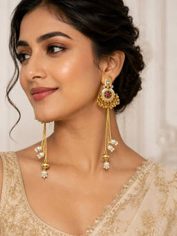 ABHUSHANAM - Ruhani Ruby Tassel Earrings
