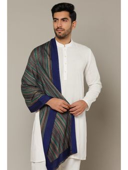 MUFFLY - Navy Blue Striped Fine Wool Stole for Men