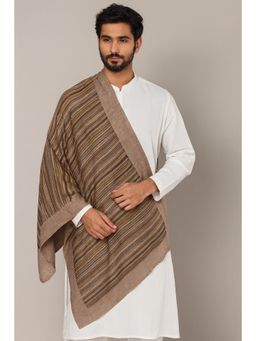 MUFFLY - Beige Striped Fine Wool Stole for Men