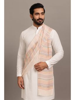 MUFFLY - Off White Striped Fine Wool Stole for Men