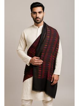 MUFFLY - Pastel Ikat-Inspired Maroon Woven Fine Wool Stole for Men
