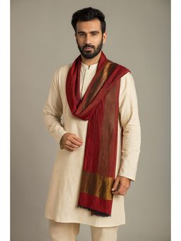 MUFFLY - Zari Twilight Maroon Woven Wool Stole for Men