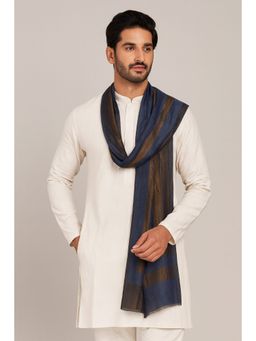 MUFFLY - Navy Blue Zari Twilight Reversible Wool Stole for Men