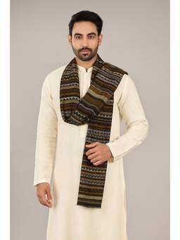 MUFFLY - Zari Twilight Brown Chevron Pattern Reversible Stole for Men