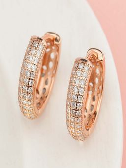 Zavya - Intricate Floral Rose Gold Huggie 925 Silver Earrings