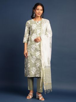 Aravalii - Sage Serenity Suit Set with Kota Dupatta