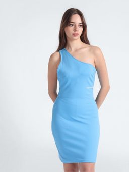 Calvin Klein - Back Asym Cut Out Milano Blue Color Dress