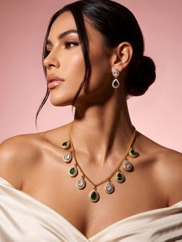 ADIVA - Gold-Plated Green Stone and Cz Jewellery Set